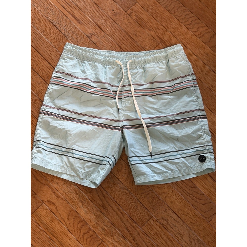 RVCA Industry Shattered Ether Blue Stripe Trunk Boardshort Sz XL